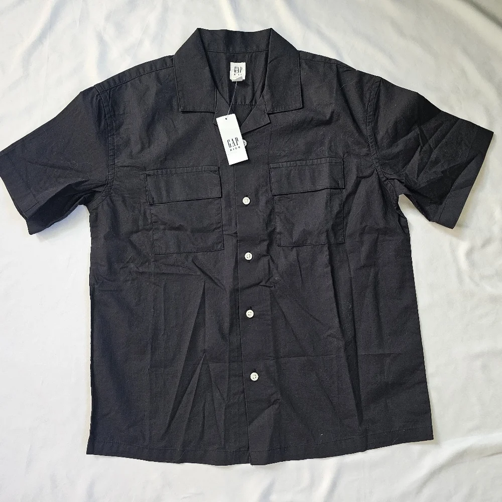 Gap Boys' Black Short Sleeve Button-Down Shirt-100% Cotton- Med (8)- NWT